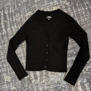 Maeve S Black Slim Rib Cardigan Sweater